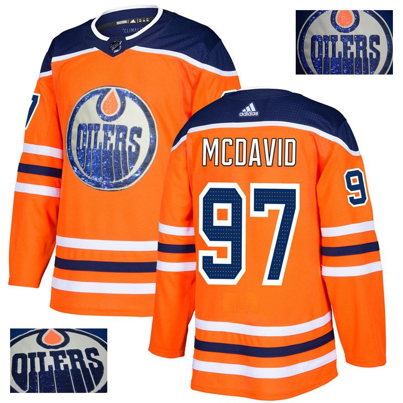 Men Edmonton Oilers 97 Mcdavid Orange Gold embroidery Adidas NHL Jerseys